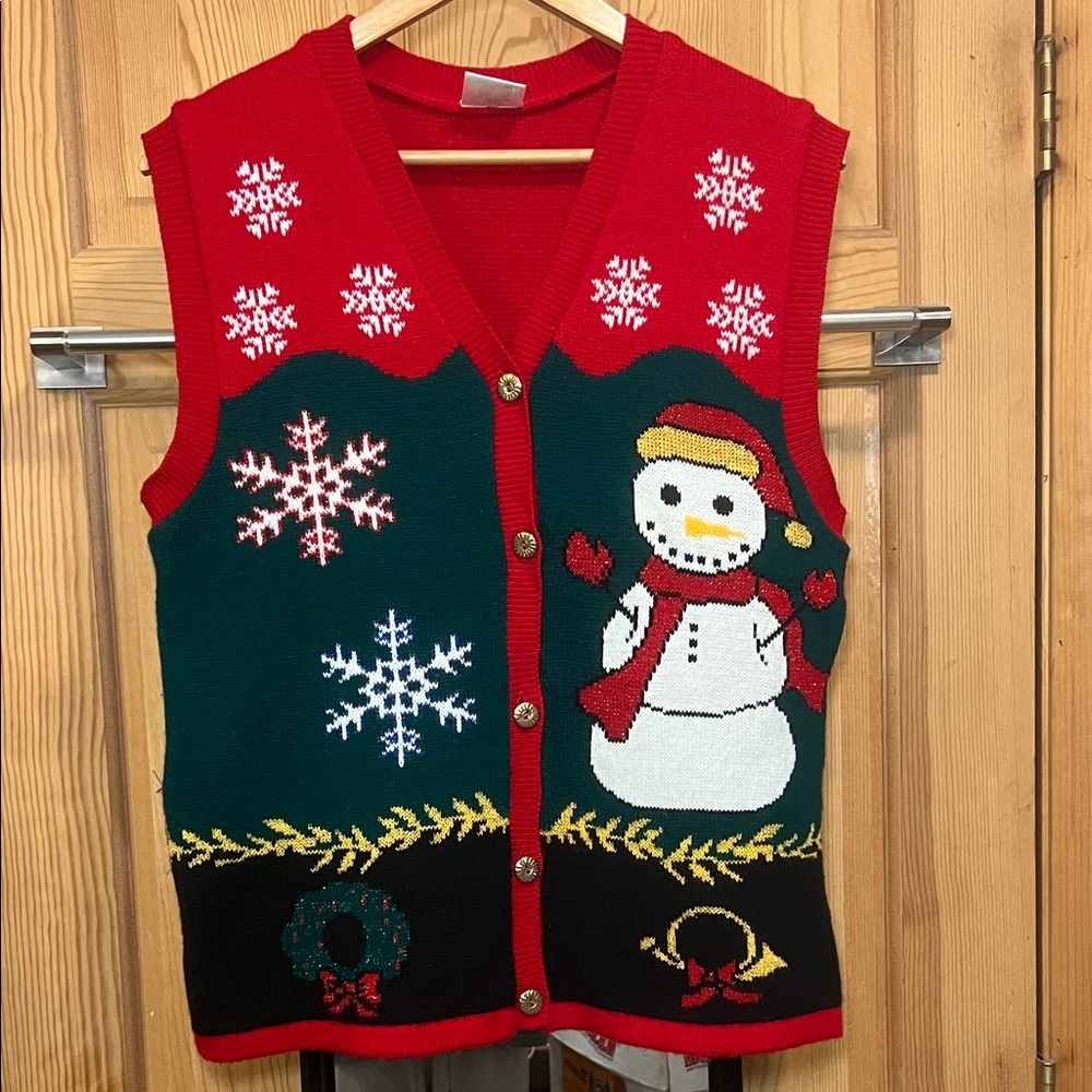 Festive Snowman Holiday Sweater Vest Sz M